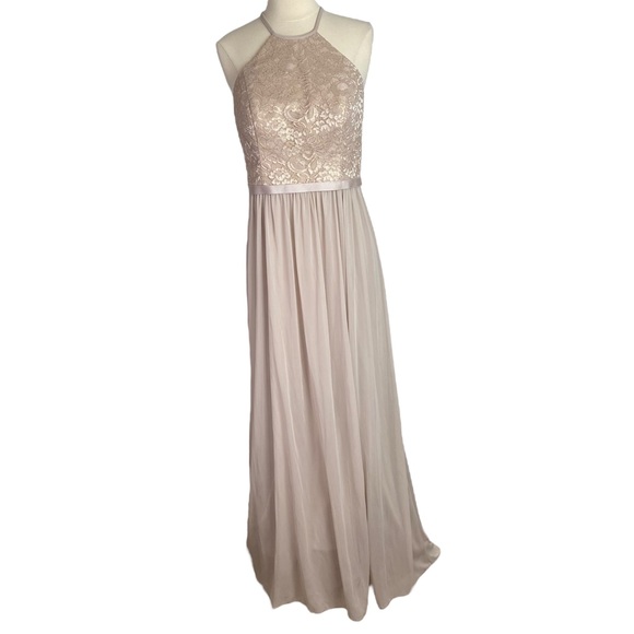 David’s Bridal Gold Metallic Halter Bridesmaid Dress Size 10 Shiny Glitter - Picture 1 of 12